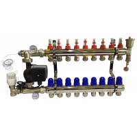 Колектор для теплої підлоги на 9 контурів у зборі з насосом (комплект) "KOER" латунний