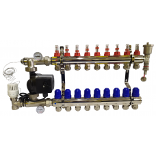 Колектор для теплої підлоги на 9 контурів у зборі з насосом (комплект) "KOER" латунний