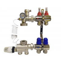 Колектор для теплої підлоги на 2 контури з нижнім під'єднанням (у зборі) "KOER" латунний.