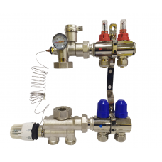 Колектор для теплої підлоги на 2 контури з нижнім під'єднанням (у зборі) "KOER" латунний.