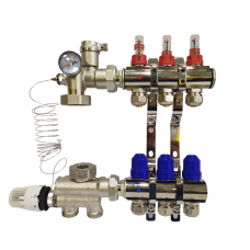 Колектор для теплої підлоги на 3 контури з нижнім під'єднанням (у зборі)  "KOER" латунний.