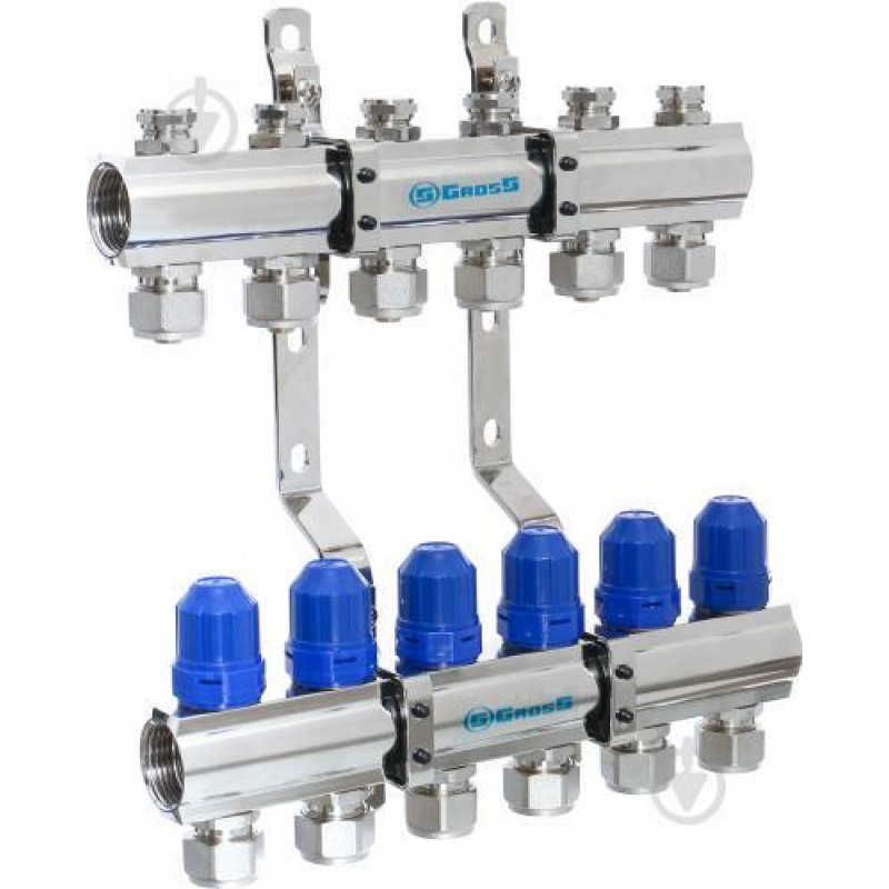 Колектор  латунний "GROSS" на 6 контурів для опалення