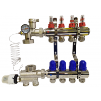 Колектор для теплої підлоги на 4 контури  з нижнім під'єднанням (у зборі) "KOER" латунний.
