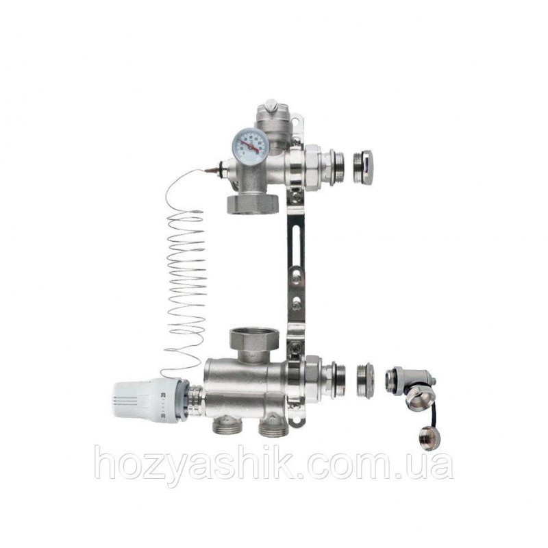 Колектор для теплої підлоги на 4 контури  з нижнім під'єднанням (у зборі) "KOER" латунний.