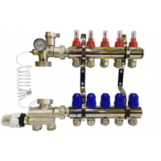 Колектор для теплої підлоги на 5 контурів з нижнім під'єднанням (у зборі) "KOER" латунний.