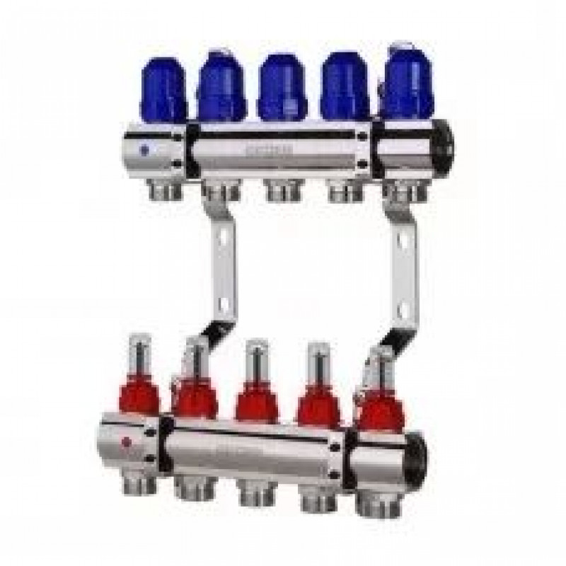 Колектор для теплої підлоги на 5 контурів з нижнім під'єднанням (у зборі) "KOER" латунний.