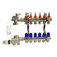 Колектор для теплої підлоги на 6 контурів з нижнім підключенням (у зборі) "KOER"  латунний