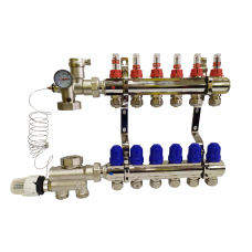 Колектор для теплої підлоги на 6 контурів з нижнім підключенням (у зборі) "KOER"  латунний