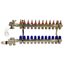 Колектор для теплої підлоги на 12 контурів з нижнім під'єднанням (у зборі) "KOER" латунний.