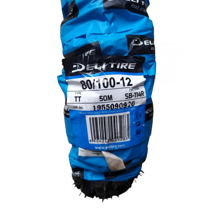 Покришка 80/100-12 камерна (ТТ) 50M (4PR), "DeliTire" Індонезія "ШИПОВКА"