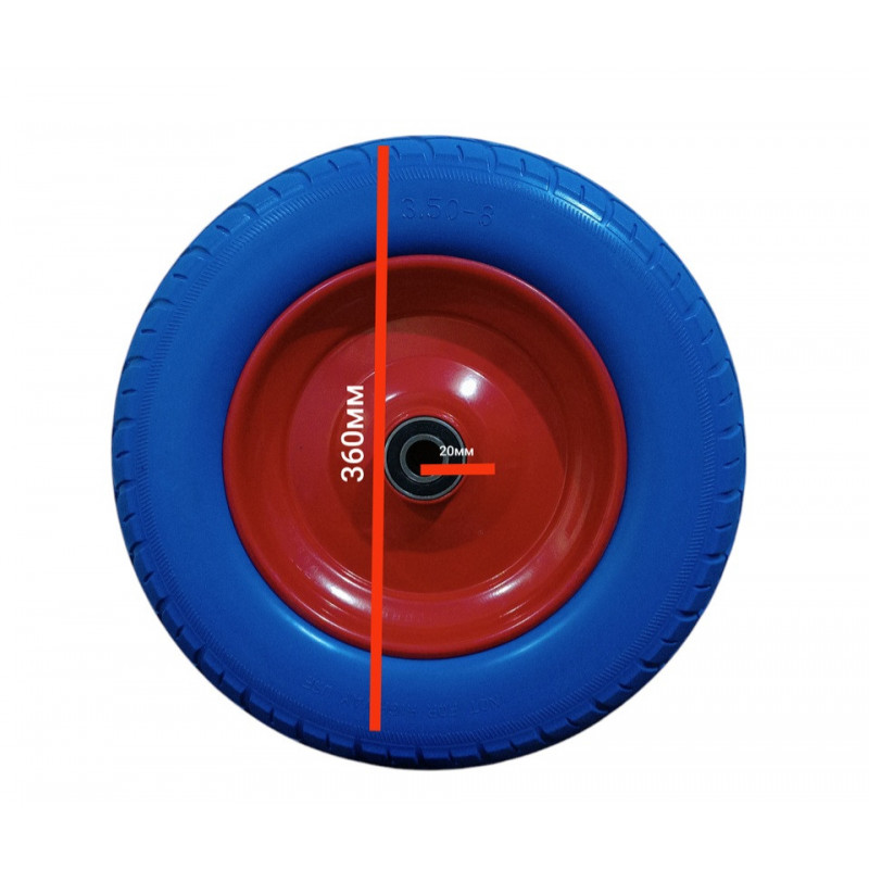 Колесо на тачку пінополіуретанове 3.50-8/20 мм діаметром 360 мм