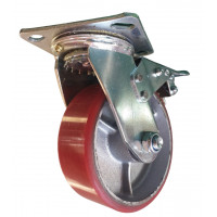 Колесо 125 мм поворотне з гальмом, чавун/поліуретан, навантаження до 320 кг