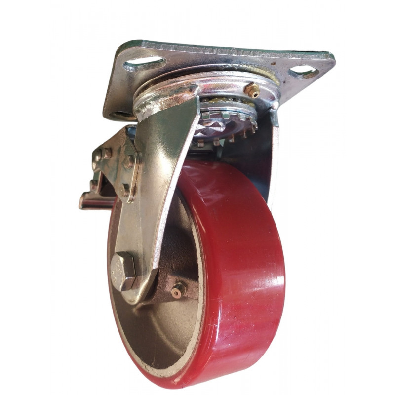 Колесо 125 мм поворотне з гальмом, чавун/поліуретан, навантаження до 320 кг