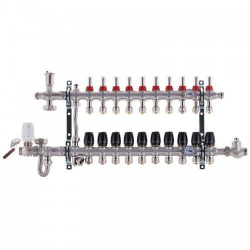 Колектор з вбудованим змішувальним вузлом в зборі на 10 контурів, нержавіюча сталь (SUS304)