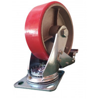 Колесо 150 мм поворотное с тормозом, чугун/полиуретан, нагрузка до 430 кг