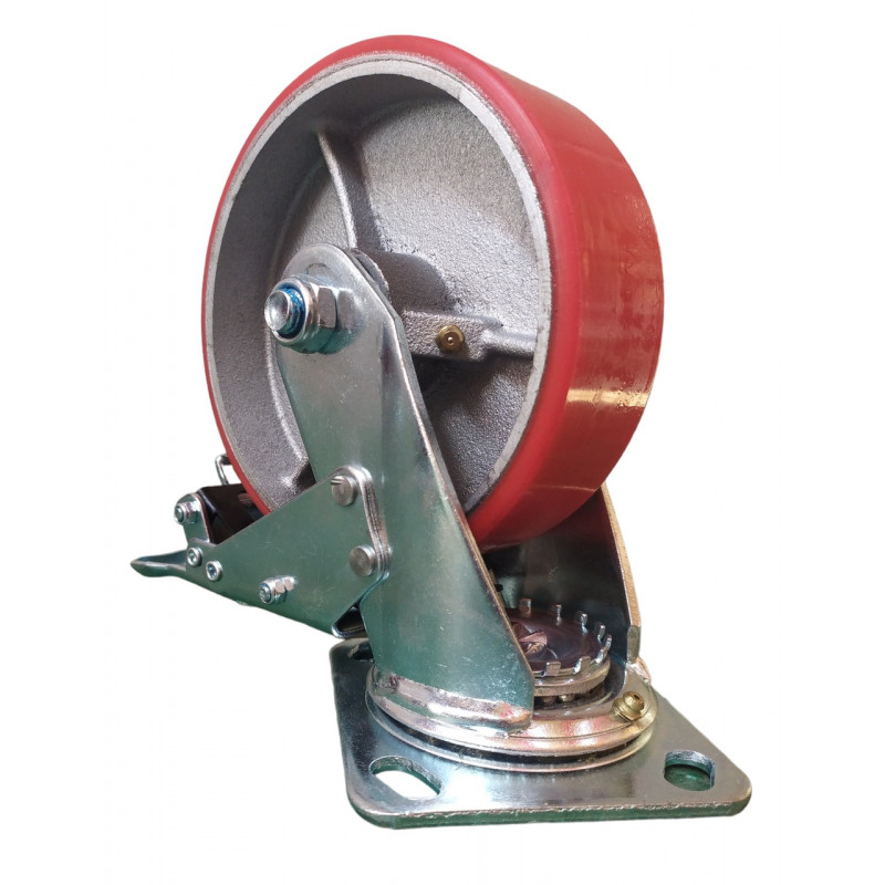 Колесо 150 мм поворотне з гальмом, чавун/поліуретан, навантаження до 430 кг