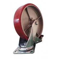 Колесо 200 мм поворотне з гальмом, чавун/поліуретан, навантаження до 500 кг