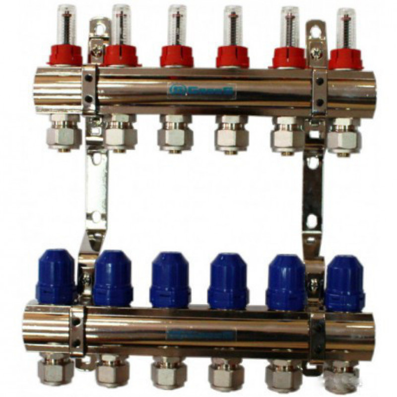 Колектор для теплої підлоги "GROSS" на 6 контурів, латунний