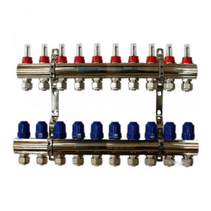 Колектор для теплої підлоги "GROSS" на 10 контурів, латунний