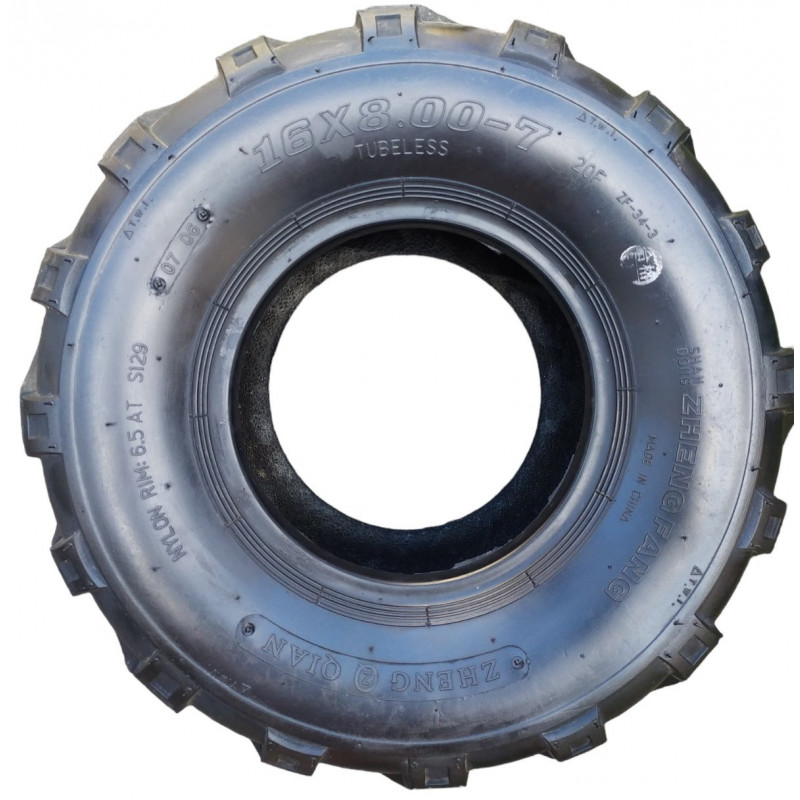 Покришка 16х8.00-7 на квадроцикл, без камерна (TL), "ZHENG QIAN" KF-907/ZW-696 (2PR)