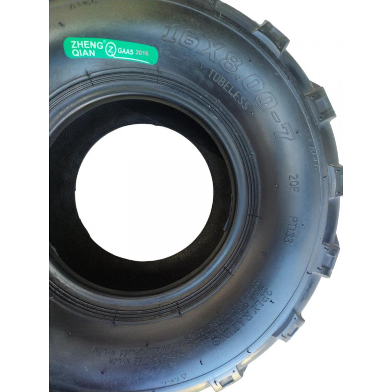 Покришка 16х8.00-7 на квадроцикл, без камерна (TL), "ZHENG QIAN" KF-907/ZW-696 (2PR)