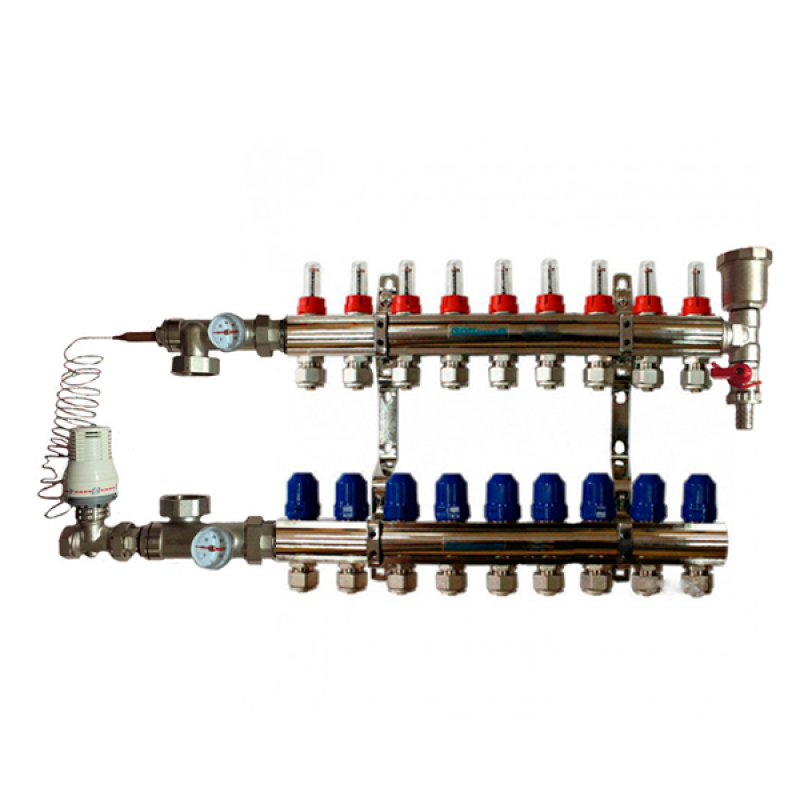 Колектор латунний "GROSS"  в зборі на 9 контурів для теплої підлоги