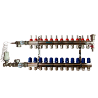 Колектор для теплої підлоги "GROSS" у зборі на 12 контурів, латунний