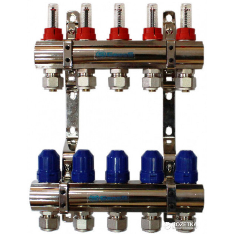 Колектор для теплої підлоги "GROSS" на 5 контурів, латунний