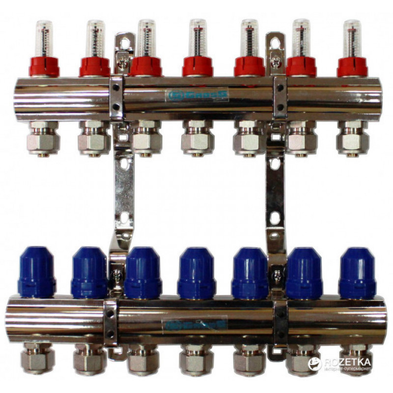 Колектор для теплої підлоги "GROSS" на 7 контурів, латунний