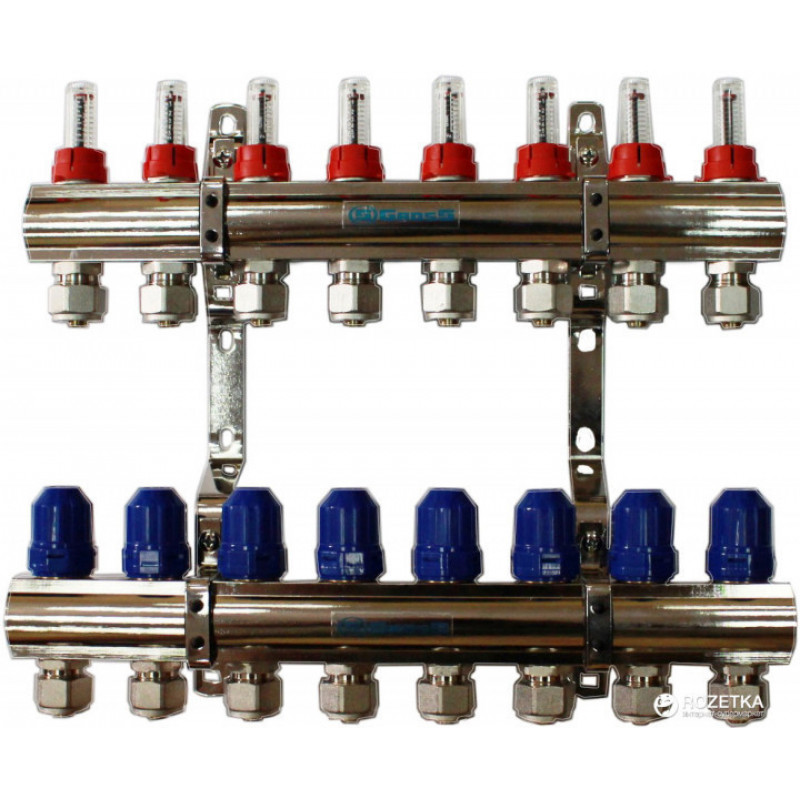 Колектор для теплої підлоги "GROSS" на 8 контурів, латунний
