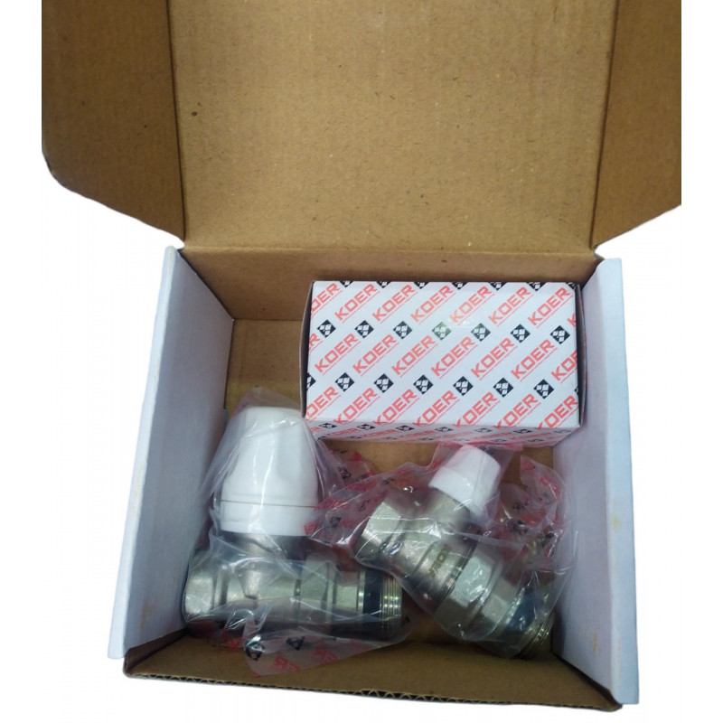 Комплект прямых радиаторных кранов 1/2 с Термоголовкой, "Koer" Чехия