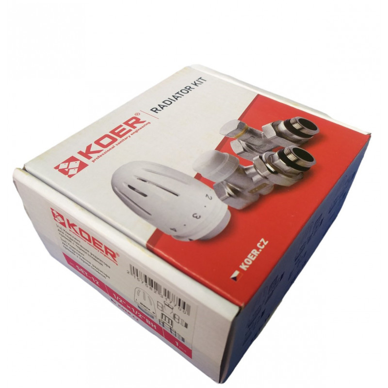 Комплект прямых радиаторных кранов 1/2 с Термоголовкой, "Koer" Чехия