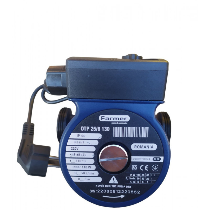Циркуляційний насос 25-6-130 з гайками (мідне обмотування), "FARMER" Румунія