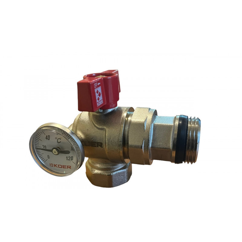 Кран кутовий з американкою 1", з термометром, "Koer" Чехія