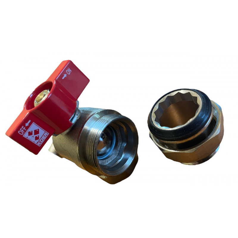 Кран кутовий з американкою 1", з термометром, "Koer" Чехія