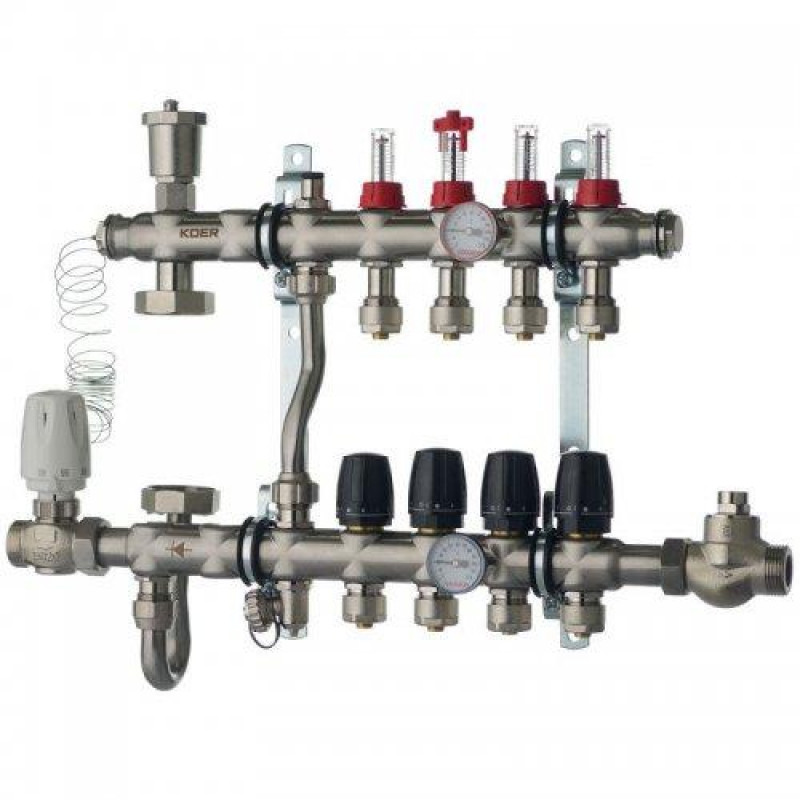 Колектор з вбудованим змішувальним вузлом в зборі на 4 контурів, нержавіюча сталь (SUS304)