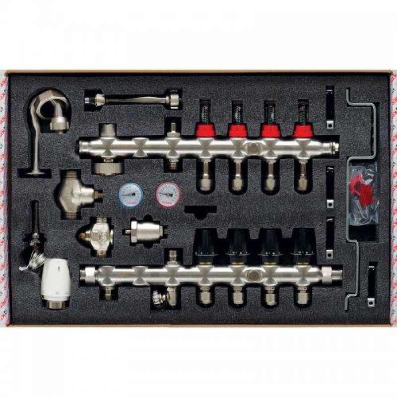 Колектор з вбудованим змішувальним вузлом в зборі на 4 контурів, нержавіюча сталь (SUS304)