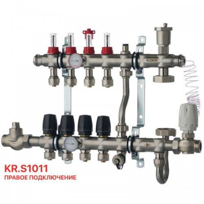 Колектор з вбудованим змішувальним вузлом в зборі на 4 контурів, нержавіюча сталь (SUS304)