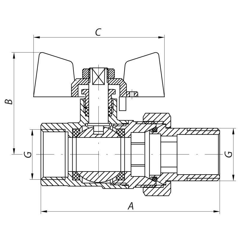 Кран з американкою 1" кульовий (ART 400)