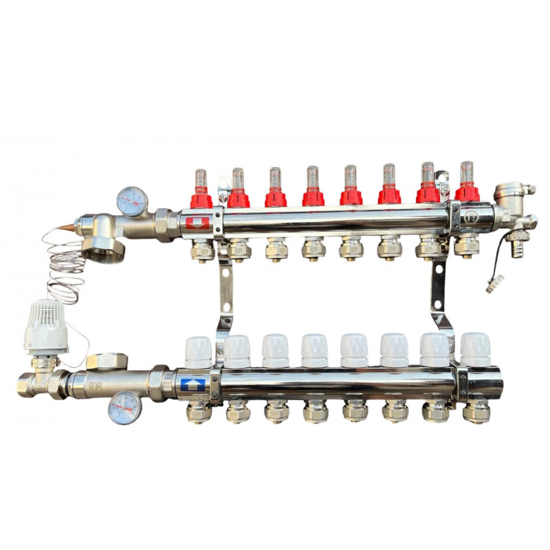 Колектор для теплої підлоги в сборі на 8 контурів латунний "EUROPRODUCT"