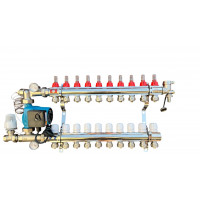 Колектор для теплої підлоги в складі на 10 контурів із насосом латунний "EUROPRODUCT"