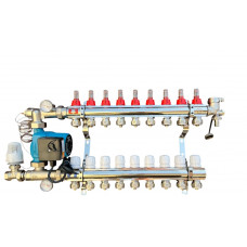 Колектор для теплої підлоги в складі на 9 контурів із насосом латунний "EUROPRODUCT"