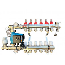 Колектор для теплої підлоги в складі на 6 контурів із насосом латунний "EUROPRODUCT"