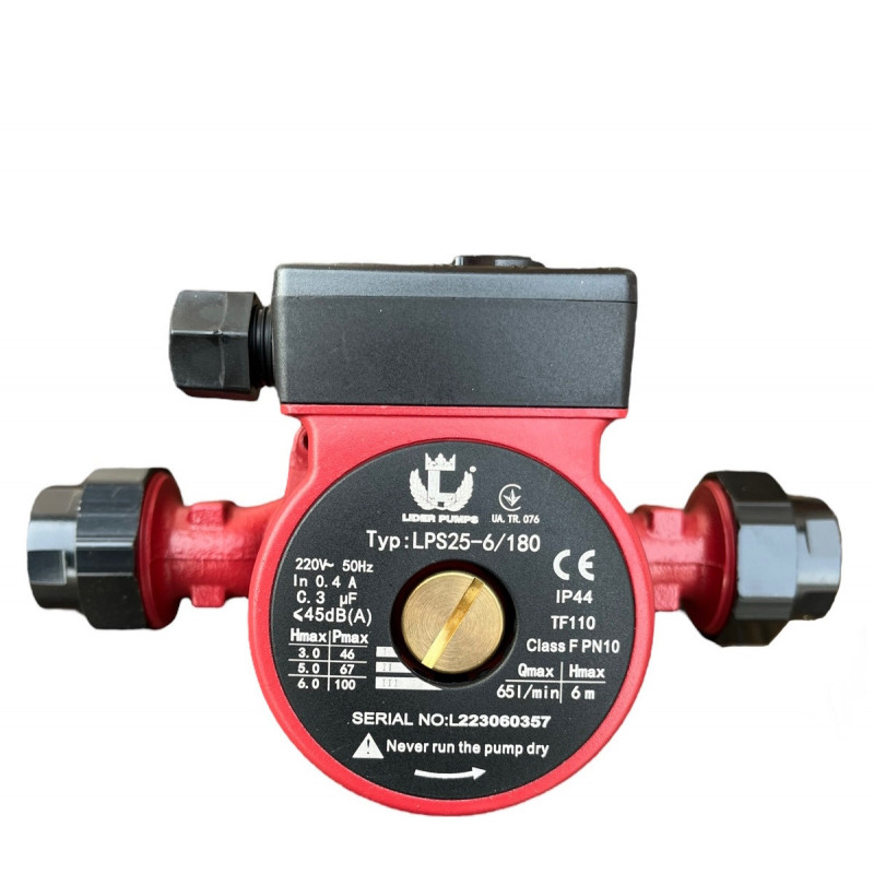 Насос циркуляційний "Lider Pumps" LPS 25-60-180 з гайками, (мідна обмотка), Польща