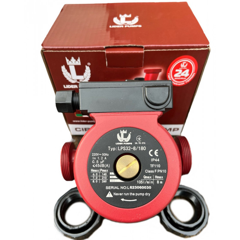 Насос циркуляційний "Lider Pumps" LPS 32-80-180 з гайками, (мідна обмотка), Польща