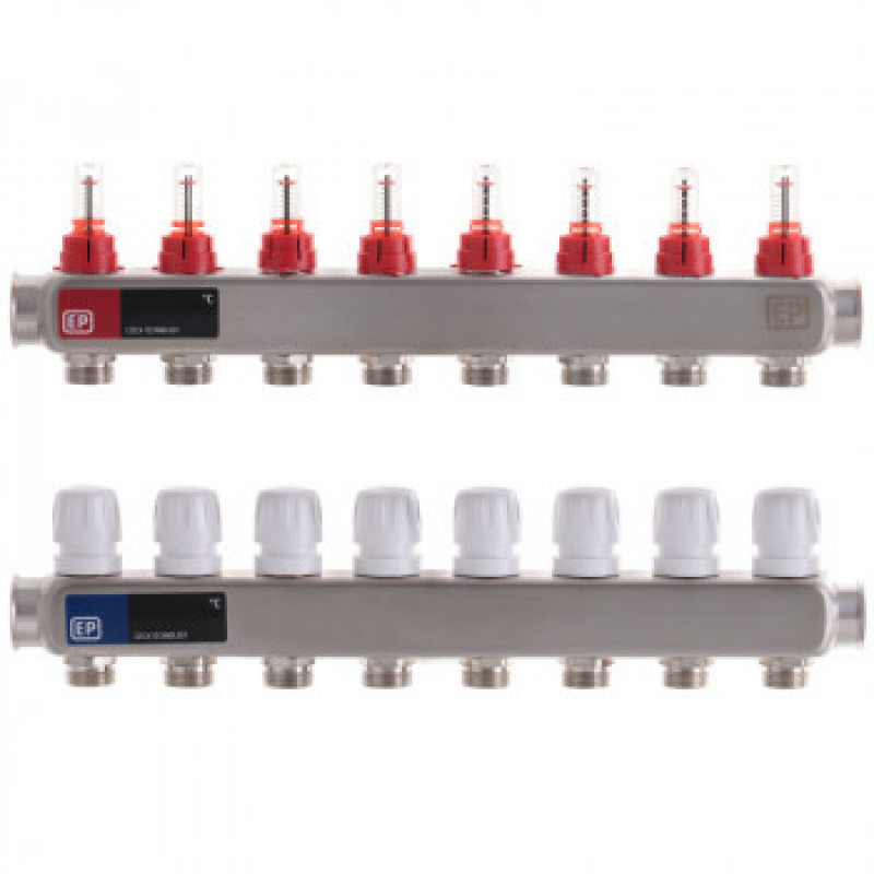 Колектор для теплої підлоги в зборі на 8 контурів, «Europroduct» НЕРЖАВІЙКА