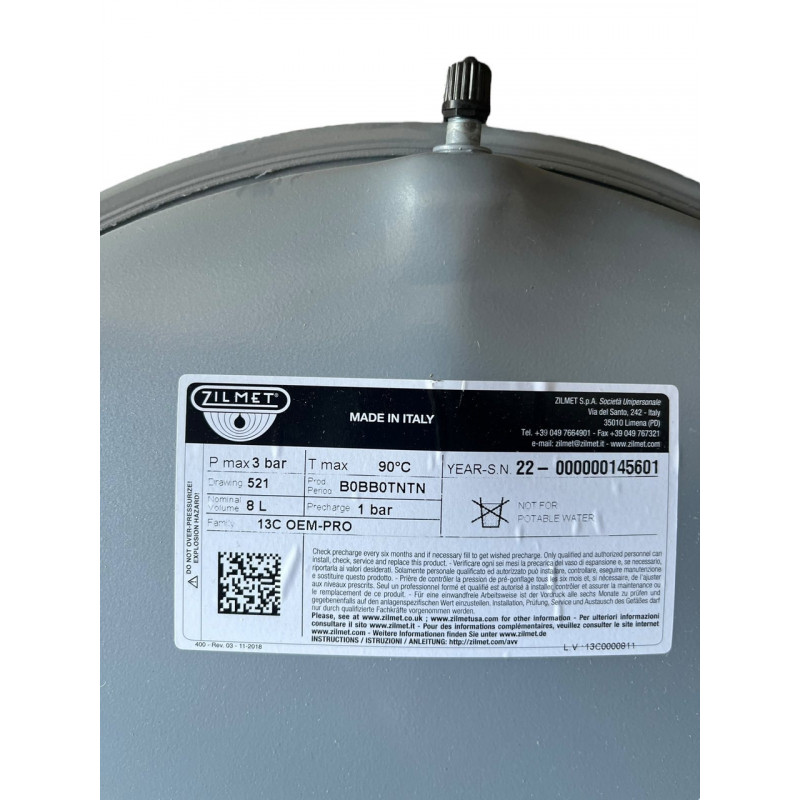 Бак розширювальний 8 літрів, плоский, (3/8), "Zilmet" Італія