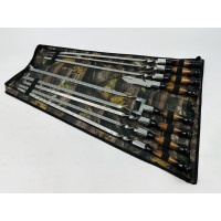 Набір шампурів в чохлі ПРЕМІУМ, (6 штук, подвійний шампур, вилка-ніж для зняття + чохол)