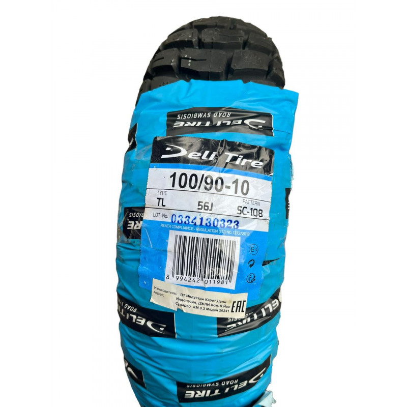 Покришка 100/90-10 (3.50-10) "DeliTire" MUSSO 56J, TL — безкамерна, 4PR, Індонезія