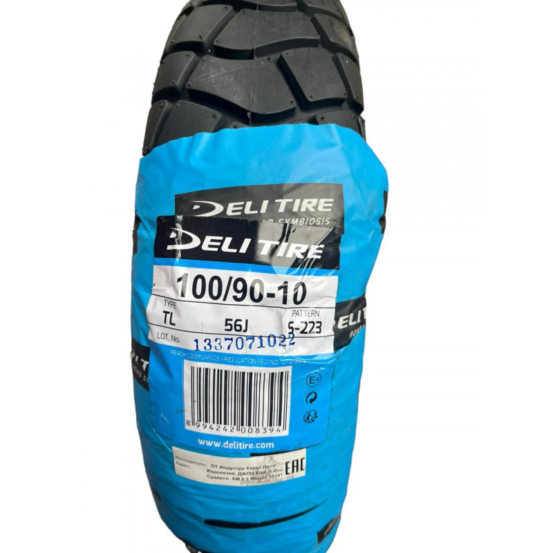 Покришка 100/90-10 (3.50-10) 56J, TL - безкамерна, Load Range 'B', (4PR), "DeliTire"